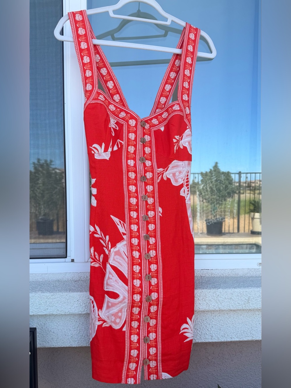 FARM Rio Red Lace Monsteras Mini Dress Size L NWT